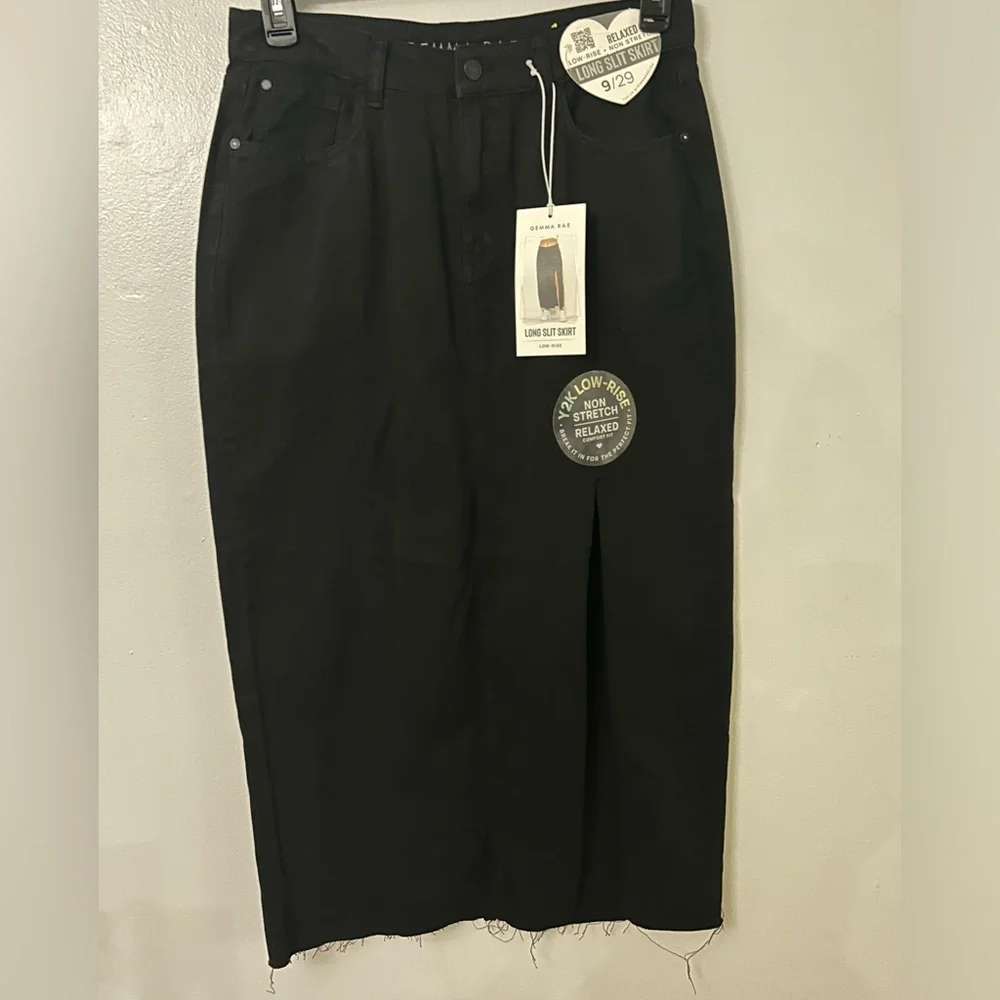GEMMA RAE Relaxed Low Rise Non‎ Stretch Long Slit Skirt Size 9/29 Color Black